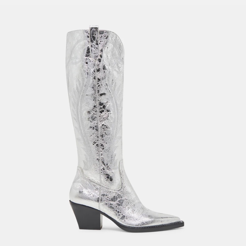 Dolce Vita Silver Heeled Cowboy Boots leather 7